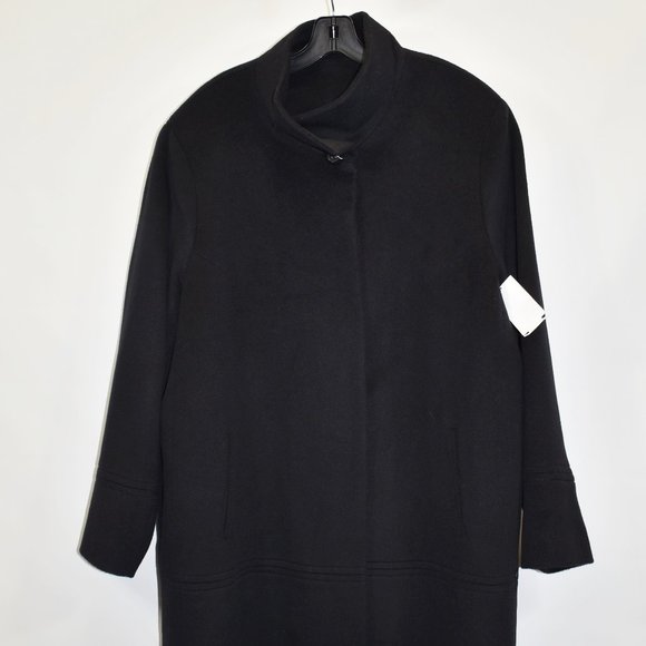 $1100 FLEURETTE FUNNEL NECK 100% WOOL COAT Luxury  PLUS SIZE BLACK 24W - Picture 6 of 7